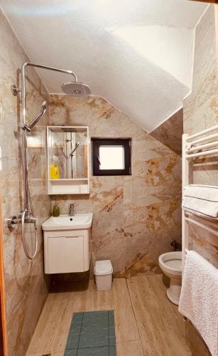 a bathroom with a sink and a toilet at Villa Albani in Peje