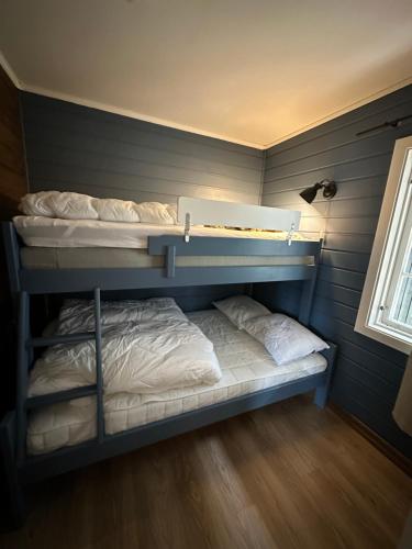 two bunk beds in a room with a wall at Oppdal Alpintun in Oppdal