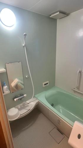 a bathroom with a tub and a toilet and a sink at ゲストハウス のまー in Komagane