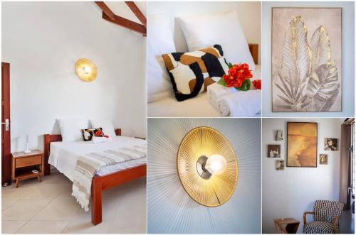 a collage of pictures of a bedroom with a bed and a fan at Villa T4 La Sagesse WS - Piscine Privée in Rivière-Salée