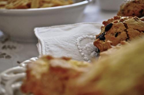 a close up of a muffin on a napkin at La Scala Fiorita in Anagni