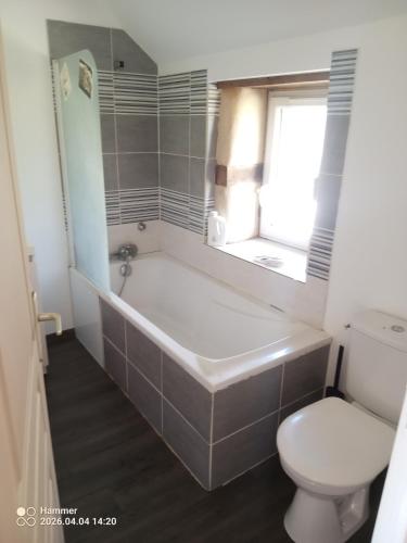 a bathroom with a tub and a toilet at house in Saint-André-des-Eaux