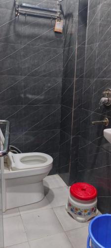 a bathroom with a white toilet and a shower at Hotel Ienvo Inn in New Delhi