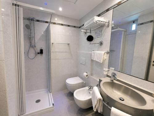 a bathroom with a sink and a toilet and a shower at Hotel Executive La Fiorita in Rimini