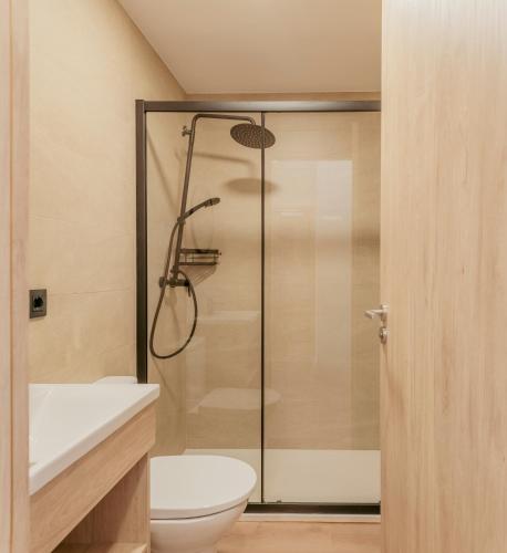 a bathroom with a shower with a toilet and a sink at micampus Logroño Centro in Logroño
