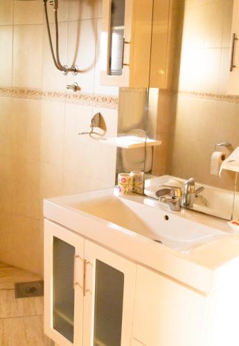 a bathroom with a white sink and a shower at Vila Bronhi in Sutomore