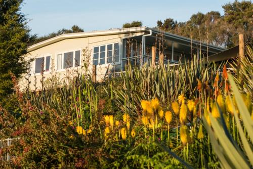 a house with a lot of flowers in front of it at Russell-Orongo Bay Holiday Park in Russell