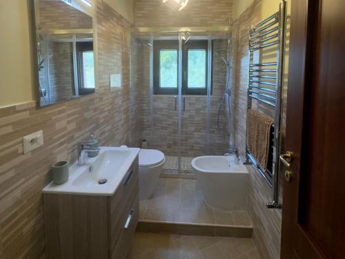 a bathroom with a sink and a toilet and a shower at La Sorgente Alta in Rocchetta a Volturno