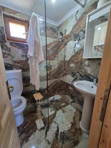 ein Badezimmer mit Toilette und Waschbecken in der Unterkunft Tiny House 3-Imanje Terzić in Golubovci