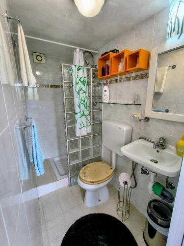 a bathroom with a toilet and a sink at Athena in Camporosso