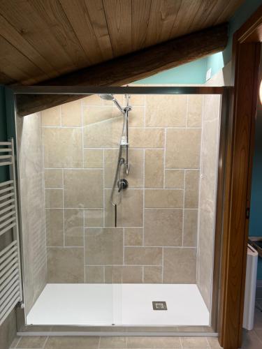 a shower in a bathroom with a glass door at Domus Lauri in Laurino