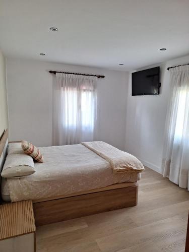 a bedroom with a bed and a flat screen tv at Casa de la güela in Avilés