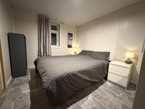 a bedroom with a large bed and a window at Apparent with 2 bedrooms for rent in Kirkenes