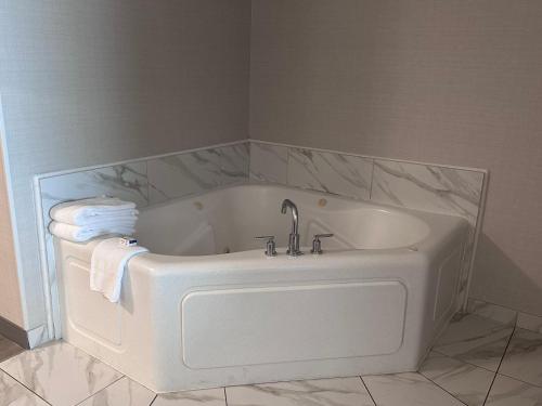a white bath tub with a sink in a bathroom at Holiday Inn Express & Suites Southfield - Detroit in Southfield
