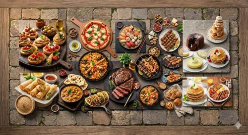a table filled with lots of different types of food at The Velvet Anchor in Baga