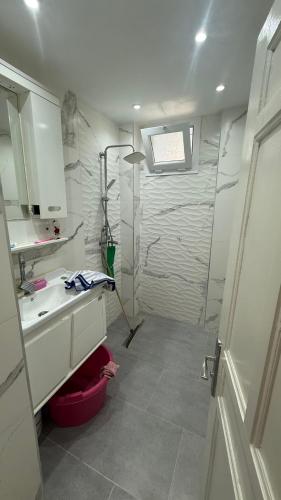 a bathroom with a sink and a shower in it at Rèsidance Mimosa in Bejaïa