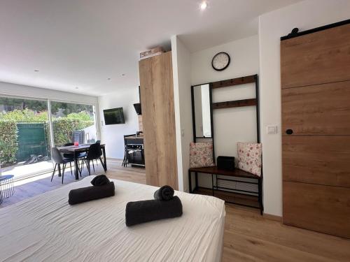 Studio cabine climatisé avec cour et parking