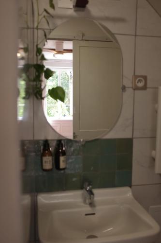 a bathroom with a sink and a mirror at Maisons Vaudésir - Lyla, Chablis in Chablis