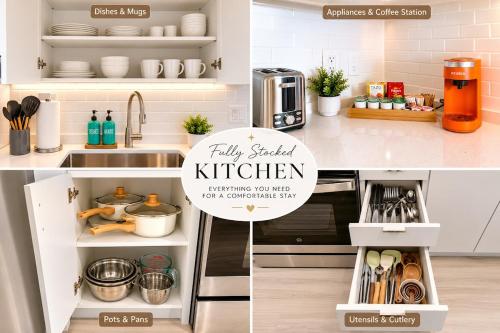 a kitchen with white cabinets and a sink at Coastal Retreat Near Hollywood Beach & Casinos in Hallandale Beach