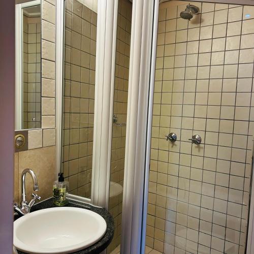 a bathroom with a sink and a shower at Native Suites 411 in Johannesburg