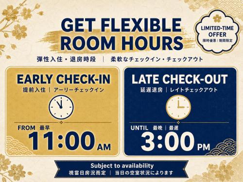 a set of two tickets to a late check in event at The Peak Chiyozaki Apartment Hotel in Osaka