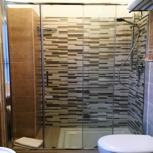 a shower stall in a bathroom with a toilet at B&B Rossini in Vieste