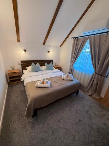 a bedroom with two beds and a window at Casa Vonvea in Ocna Şugatag