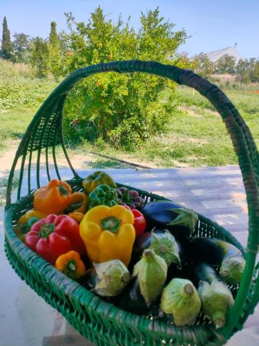 a green basket filled with lots of vegetables at B&B Aut in Fiore in Ravenna