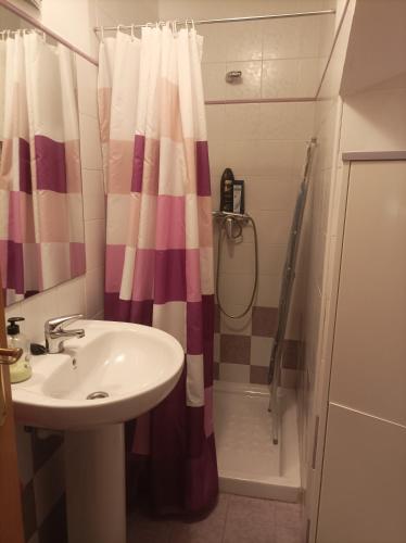 a bathroom with a sink and a shower at La Vega in Cardeñadijo
