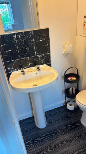 a bathroom with a sink and a toilet at The Paddocks in Bicton