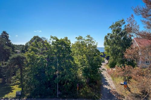an overhead view of a road with trees and a house at Villa Maija 6 Topside in Hanko