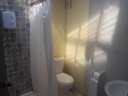 a bathroom with a toilet and a shower and a sink at Sleep4GlampingTent-NearTralee-Countryside in Tralee
