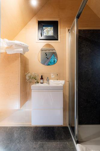 a bathroom with a sink and a shower at La Tiny sous les pins in Noves