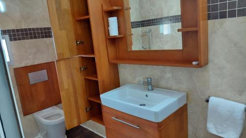 a bathroom with a sink and a toilet at Le Ranch Hôtel San-Pedro in San-Pédro