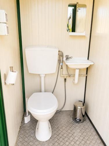 a bathroom with a toilet and a sink at Ecoglamping Tramonti in Tramonti