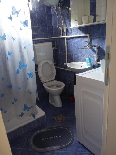 un baño con inodoro y lavabo en Perućac - Apartman sa pogledom na jezero, en Perućac