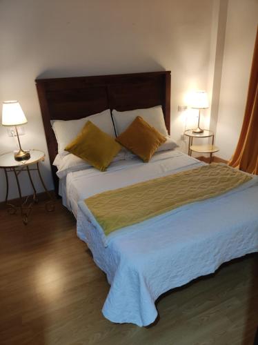 a bedroom with a large bed with two lamps at Aire de sierra in Monachil