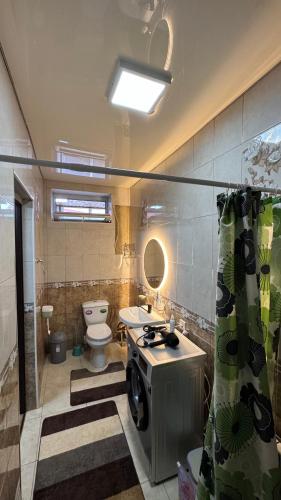 a bathroom with a toilet and a sink and a shower at Rinat Guest House in Pokrovka