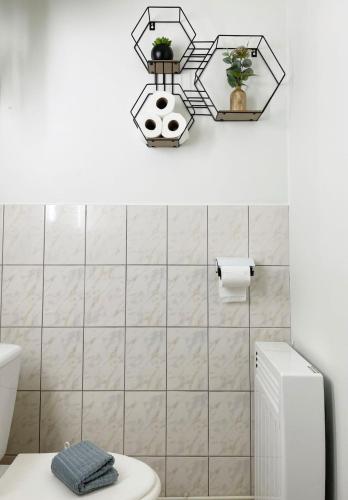 a bathroom with a white toilet and a sink at Bienvenue dans le Perche in Sainte-Céronne-lès-Mortagne