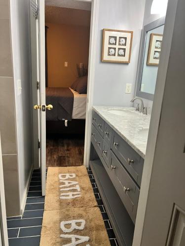 a bathroom with a sink and a bed in a room at Grand Springwater Estate in Savannah