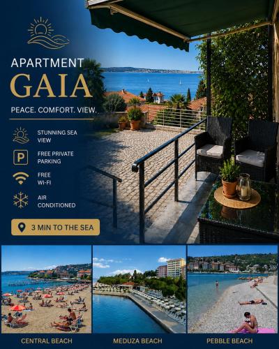 a collage of photos of a resort with a beach at Apartment Gaia with private parking in Portorož