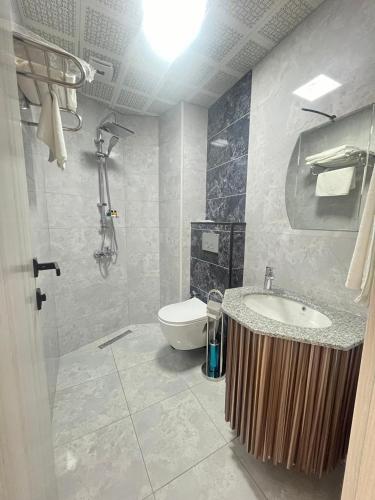 a bathroom with a sink and a toilet at Fortuna Hotel in Batumi