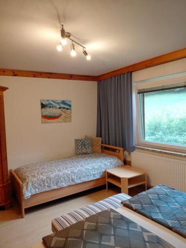 a bedroom with two beds and a window at Apartment Haus Dengg in Mauterndorf