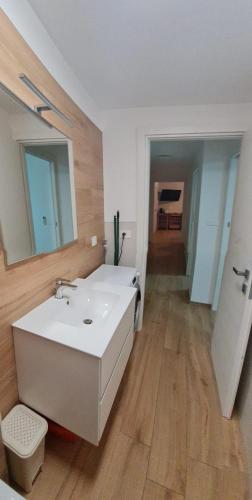 a bathroom with a white sink and a mirror at Casa Scrivani in Pineto