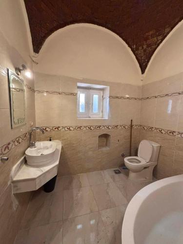 a bathroom with a sink and a toilet at فيلا كوكو بقرية تونس in Tunis