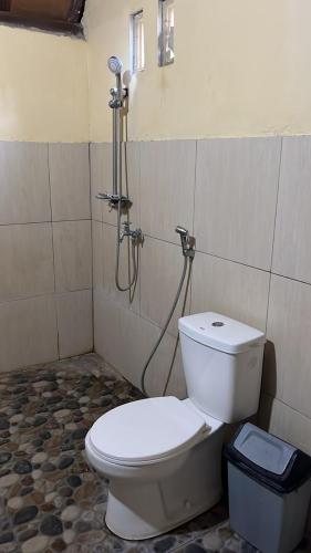 a bathroom with a toilet and a shower at Awang Homestay in Bumbang