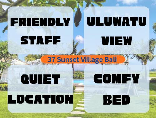 a collage of signs with a view of a beach at 37 Sunset Village Bali in Canggu