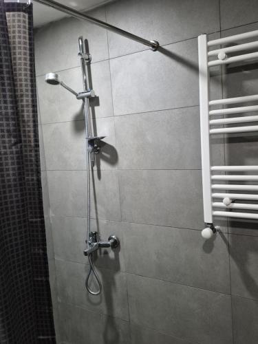a shower in a bathroom with a glass door at Bakuriani - Didveli Gallery B212 in Bakuriani