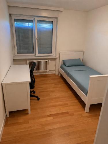 a bedroom with a bed and a desk and a desk at Zurich Cozy Room in Zumikon