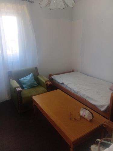 a small room with a bed and a table and a couch at Ljiljana Apartman 1 in Rakari